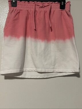 Girls' Pink & White Tie-Dye Pull-On Skirt with Drawstring